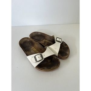 BIRKENSTOCK White MADRID Buckle Flip Flop Cork Sole Sandals Womens 36 EU/ 5 US